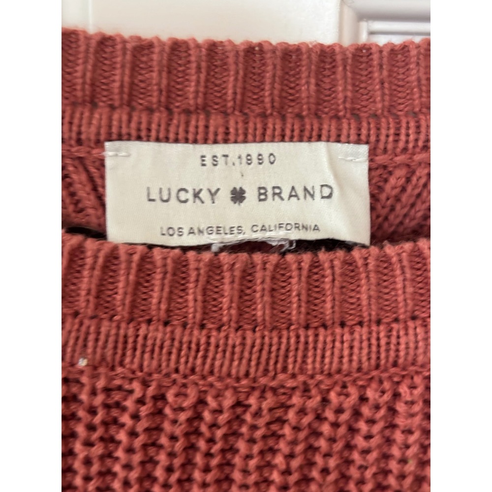 Lucky Brand Womens Terracotta Rust Cotton Shaker‎ Knit Lace Up Back Sweater - Picture 4 of 8